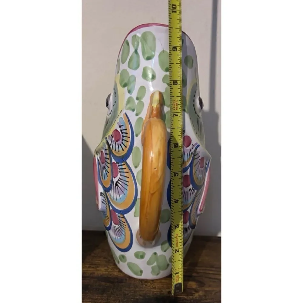 Vintage Solimene Vietri Italian Pottery Fish Pitcher/ Vase Hand Painted 10